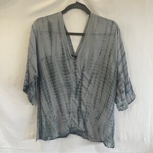 Buffalo Gray Tie Dye Womens Top Size Small 3/4 Sleeve Sheer Lightweight Casual